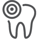 A drawn icon of a tooth with a bullseye target on the top left corner of the tooth